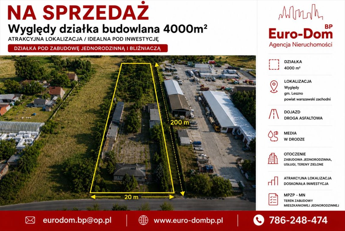 Działka 4000 m² z domem i mediami – inwestycja lub dom Wyględy  4 000m2 Foto 1