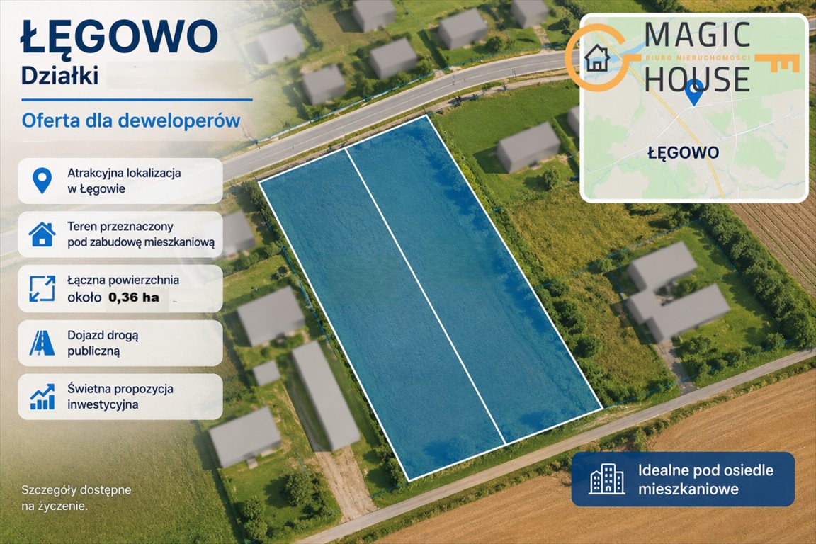Polecam działkę inwestycyjną 3600 m² z MPZP i mediami Łęgowo  3 600m2 Foto 1