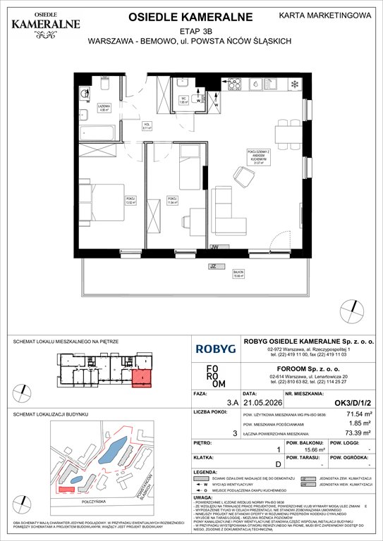 Nowe mieszkanie trzypokojowe Osiedle Kameralne etap 7 Warszawa, Powstańców Śląskich  72m2 Foto 1