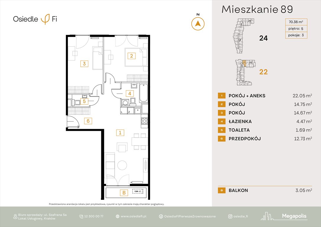Nowe mieszkanie trzypokojowe Osiedle FI Kraków, Rzemieślnicza 22-24  70m2 Foto 1