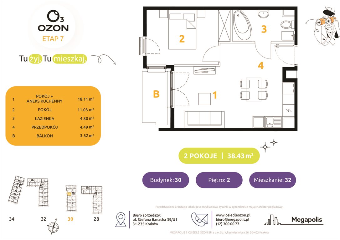 Nowe mieszkanie dwupokojowe Osiedle Ozon etap 7 Kraków, Prądnik Biały, Banacha 28-34  38m2 Foto 1
