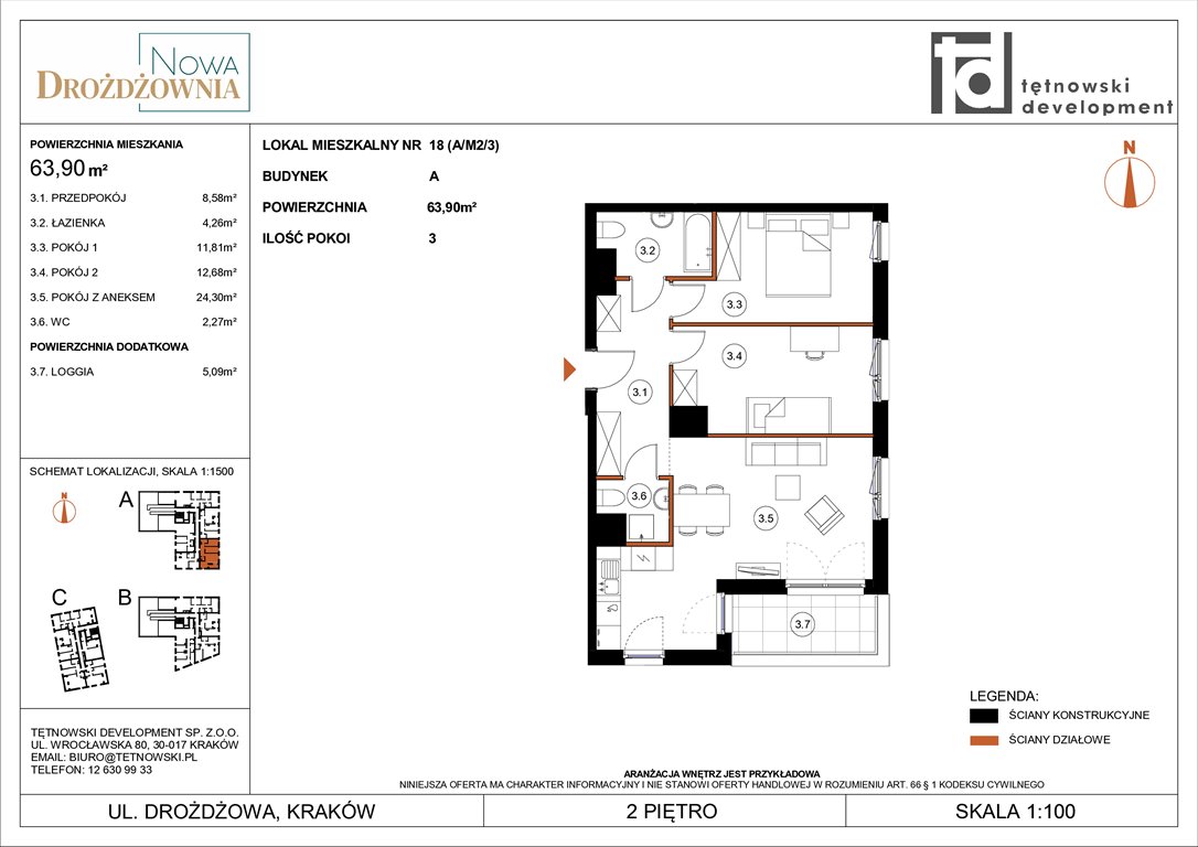 Nowe mieszkanie trzypokojowe NOWA DROŻDŻOWNIA ETAP II Kraków, Bieżanów, Drożdżowa  64m2 Foto 1