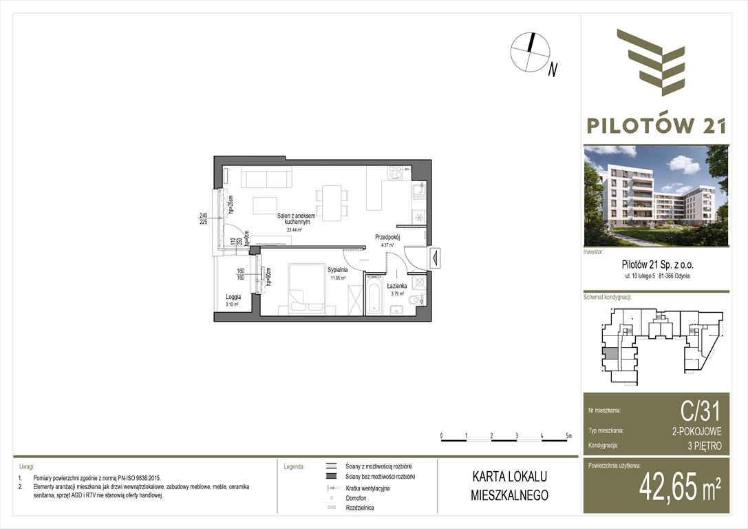 Nowe mieszkanie dwupokojowe Pilotow 21 Gdańsk, Zaspa, Pilotów 21  43m2 Foto 1