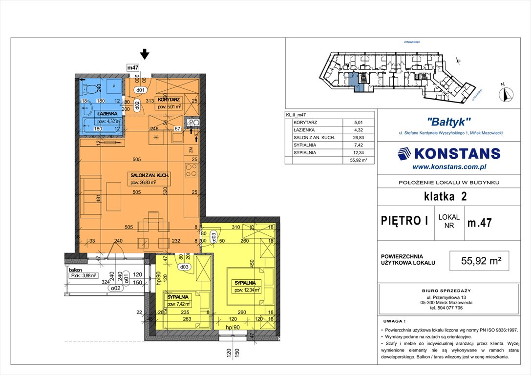 Nowe mieszkanie trzypokojowe Bałtyk Mińsk Mazowiecki, Wyszyńskiego 1  56m2 Foto 1