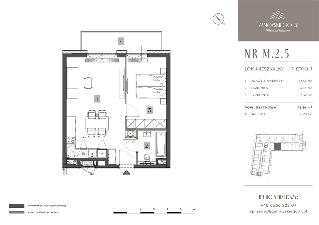 Nowe mieszkanie dwupokojowe Zamoyskiego 31 Zakopanego, Zamoyskiego 31  43m2 Foto 1