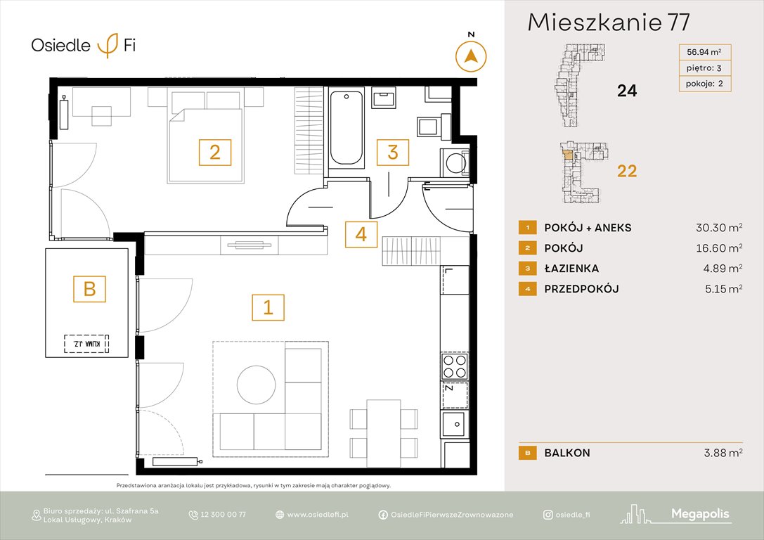 Nowe mieszkanie dwupokojowe Osiedle FI Kraków, Rzemieślnicza 22-24  57m2 Foto 1