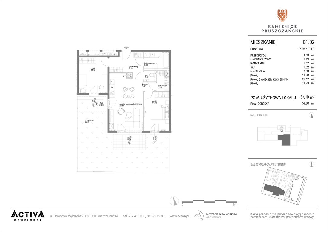 Nowe mieszkanie trzypokojowe Kamienice Pruszczańskie Pruszcz Gdański, ul. Grunwaldzka 71B, 71C  64m2 Foto 1