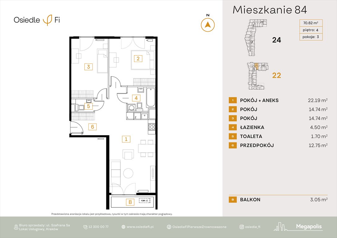 Nowe mieszkanie trzypokojowe Osiedle FI 3 Kraków, Rzemieślnicza 22-24  70m2 Foto 1