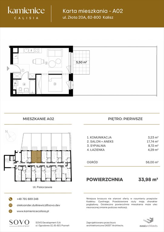 Nowe mieszkanie dwupokojowe Kamienice Calisia Kalisz, UL. ZŁOTA 20 A  34m2 Foto 1