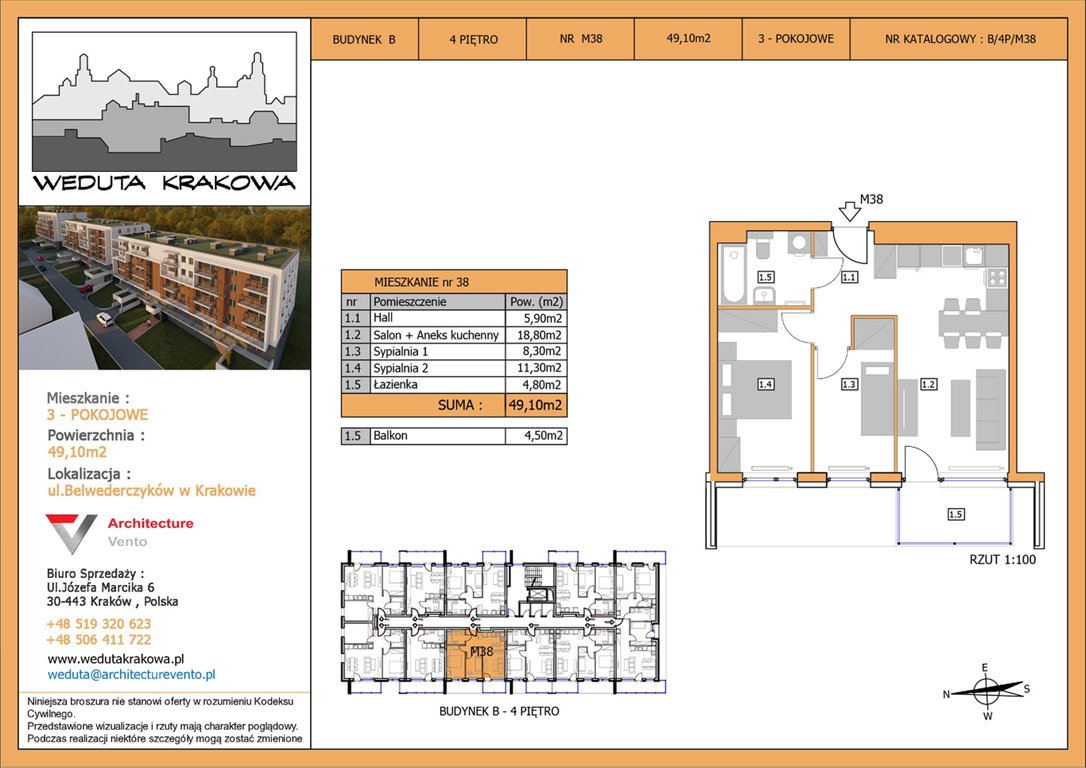 Nowe mieszkanie trzypokojowe Weduta Krakowa Budynek B Kraków, Krowodrza, Papierni Prądnickich 48  49m2 Foto 1
