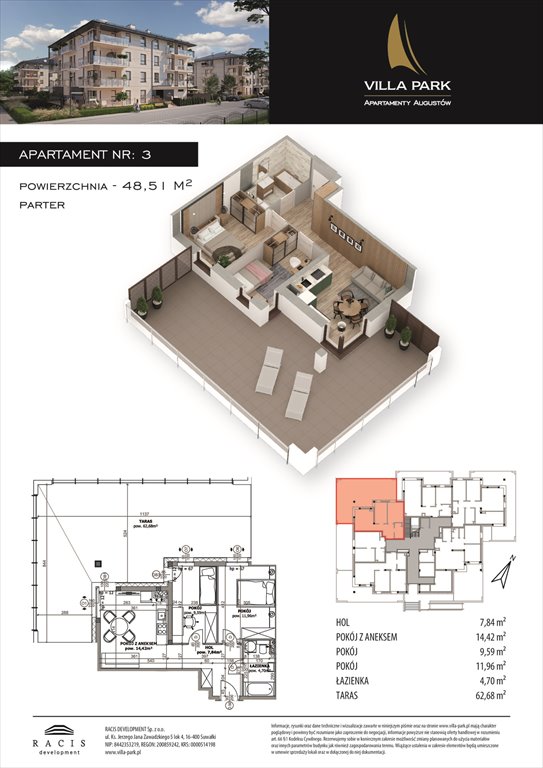 Nowe mieszkanie trzypokojowe Villa Park - Etap III Augustów, Wypoczynkowa  49m2 Foto 1