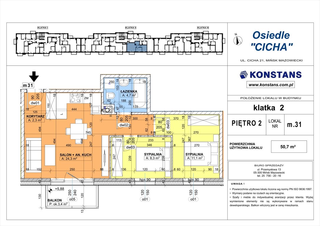 Nowe mieszkanie trzypokojowe Cicha 21 Mińsk Mazowiecki, Cicha 12  51m2 Foto 1