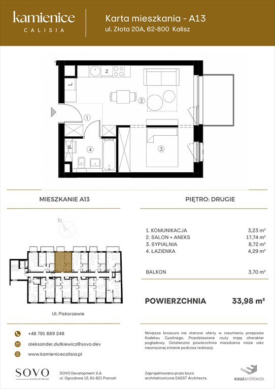 Nowe mieszkanie dwupokojowe Kamienice Calisia Kalisz, UL. ZŁOTA 20 A  34m2 Foto 1