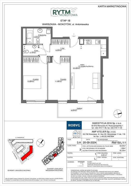 Nowe mieszkanie trzypokojowe Rytm Mokotowa Warszawa, Mokotów, Antoniewska  64m2 Foto 1