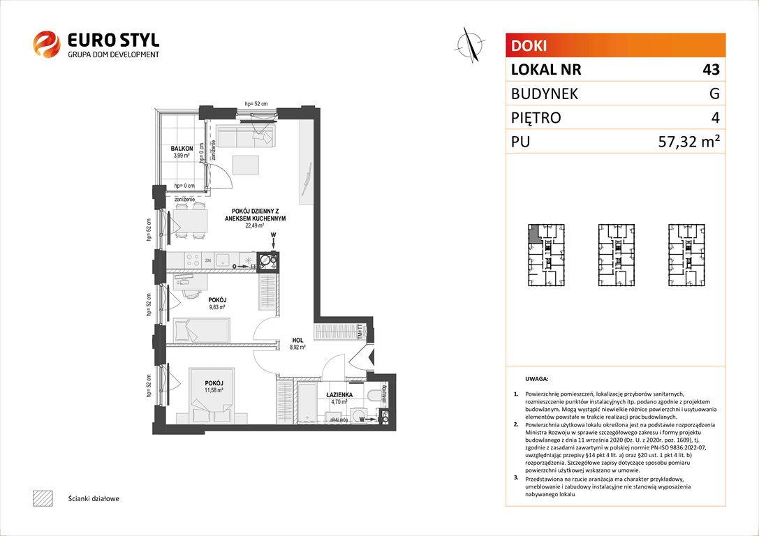 Nowe mieszkanie trzypokojowe DOKI LIVING Gdańsk, Śródmieście, ks. Jerzego Popiełuszki/Rybaki Górne  57m2 Foto 1