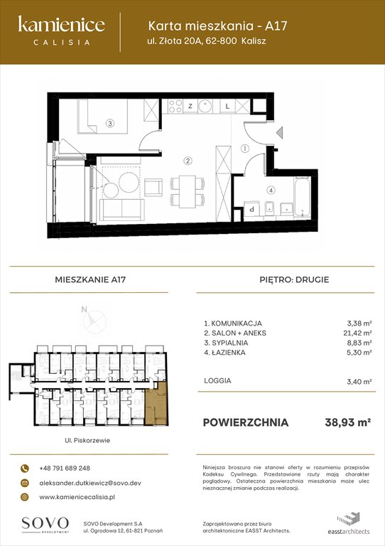 Nowe mieszkanie dwupokojowe Kamienice Calisia Kalisz, UL. ZŁOTA 20 A  39m2 Foto 1