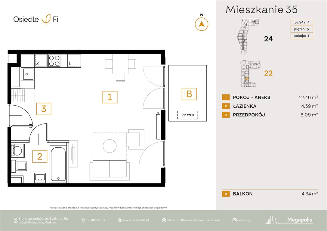 Nowa kawalerka Osiedle FI Kraków, Rzemieślnicza 22-24  38m2 Foto 1