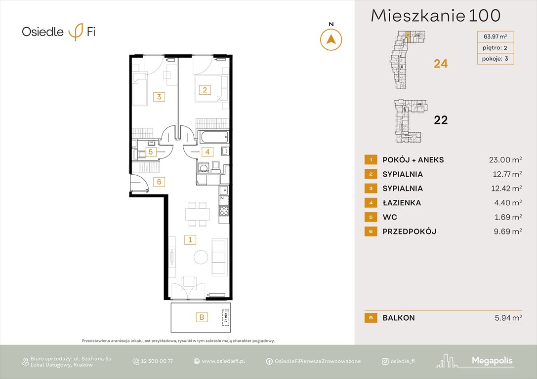 Nowe mieszkanie trzypokojowe Osiedle FI 3 Kraków, Rzemieślnicza 22-24  64m2 Foto 1