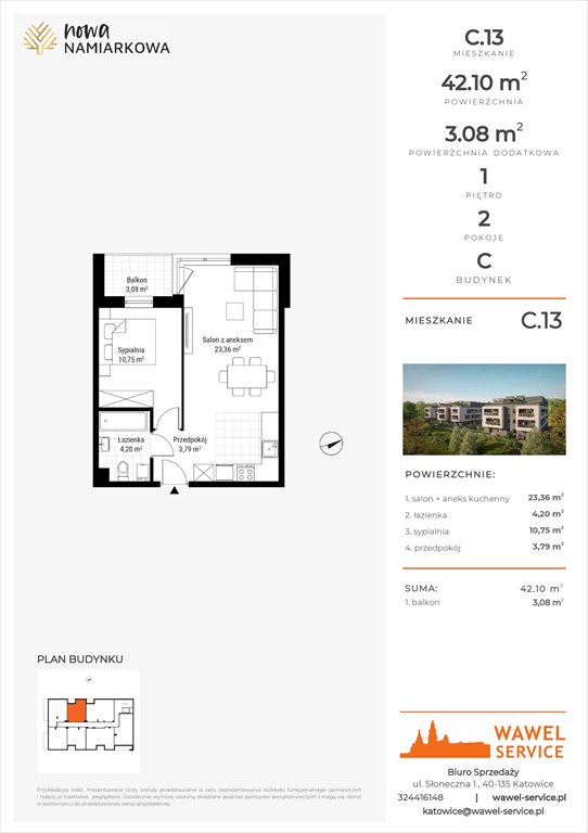 mieszkanie na sprzedaż 42m2 mieszkanie Będzin, Gzichów, Namiarkowa 15F