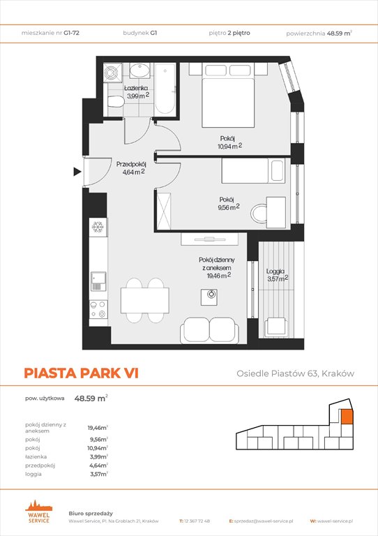 Nowe mieszkanie trzypokojowe PIASTA PARK VI Kraków, Mistrzejowice, Osiedle Piastów 63  49m2 Foto 1