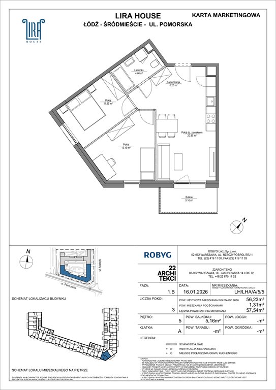 Nowe mieszkanie trzypokojowe Lira House Łódź, Pomorska 108  56m2 Foto 1