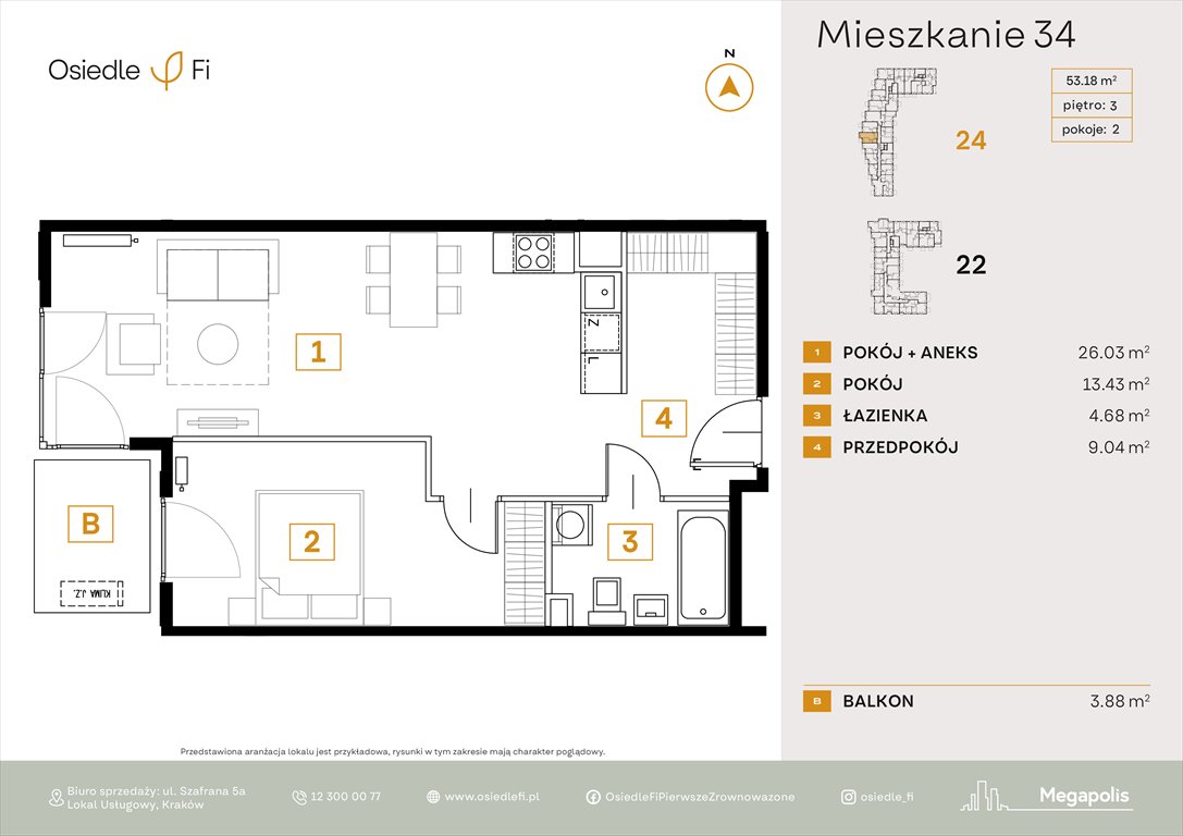 Nowe mieszkanie dwupokojowe Osiedle FI 3 Kraków, Rzemieślnicza 22-24  53m2 Foto 1