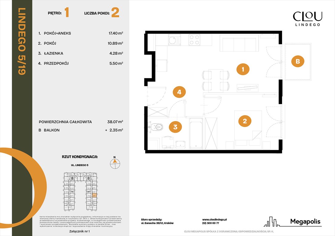 Nowe mieszkanie dwupokojowe Clou Lindego Kraków, Lindego 5  38m2 Foto 1