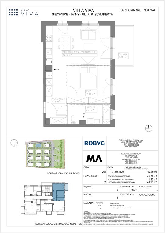 Nowe mieszkanie dwupokojowe VILLA VIVA Wrocław, Iwiny, ul. Franza Petera Schuberta  49m2 Foto 1