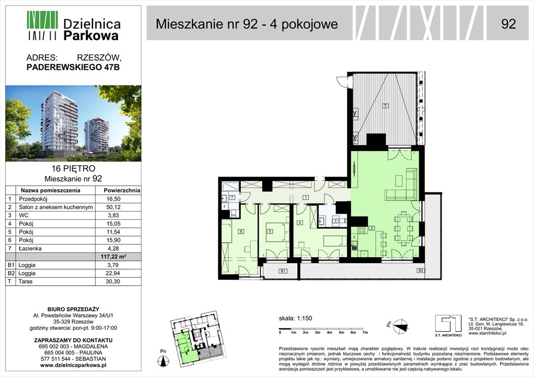 Nowe mieszkanie czteropokojowe  Dzielnica Parkowa Rzeszów, Paderewskeigo 51  117m2 Foto 1