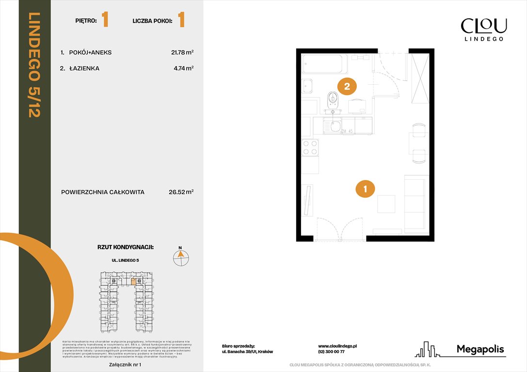 Nowa kawalerka Clou Lindego Kraków, Lindego 5  27m2 Foto 1