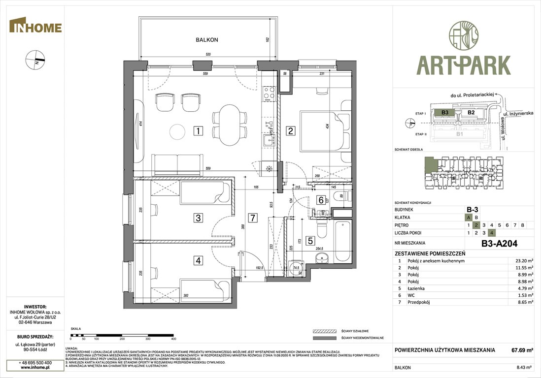 Nowe mieszkanie czteropokojowe  ArtPark Łódź, Polesie, Wołowa 4A  68m2 Foto 1