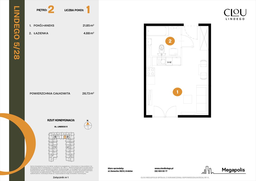 Nowa kawalerka Clou Lindego Kraków, Lindego 5  27m2 Foto 1