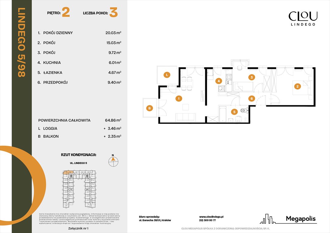 Nowe mieszkanie trzypokojowe Clou Lindego Kraków, Lindego 5  65m2 Foto 1