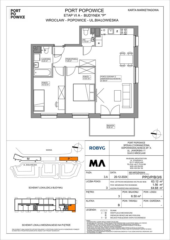 Nowe mieszkanie trzypokojowe Port Popowice Wrocław, Fabryczna, Białowieska 91a  63m2 Foto 1