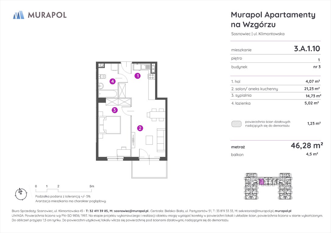 Nowe mieszkanie dwupokojowe Murapol Apartamenty na Wzgórzu Sosnowiec, ul. Klimontowska  46m2 Foto 1