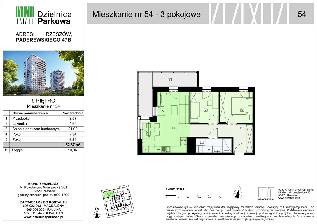 Nowe mieszkanie trzypokojowe Dzielnica Parkowa Rzeszów, Paderewskeigo 51  53m2 Foto 1