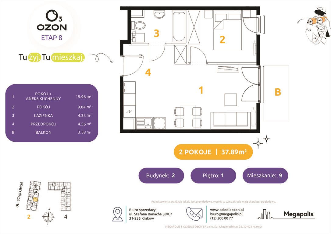 Nowe mieszkanie dwupokojowe Osiedle Ozon etap 8 Kraków, Prądnik Biały, Schillinga 2-4  38m2 Foto 1