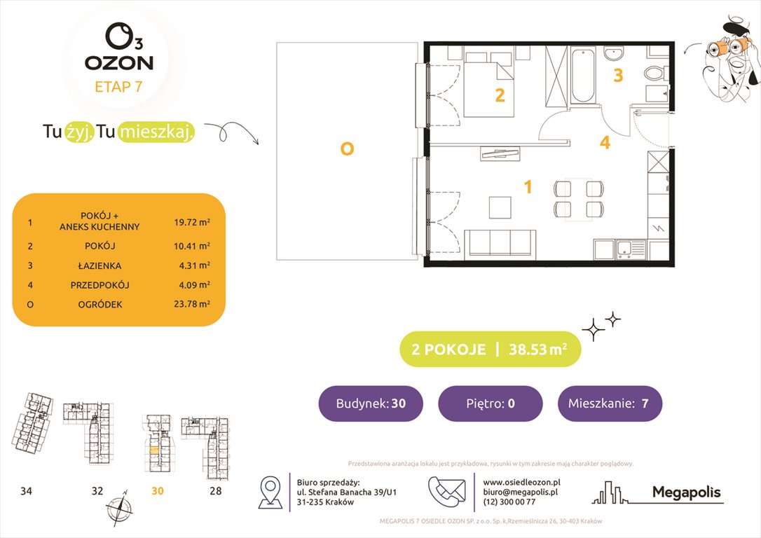 Nowe mieszkanie dwupokojowe Osiedle Ozon etap 7 Kraków, Prądnik Biały, Banacha 28-34  39m2 Foto 1