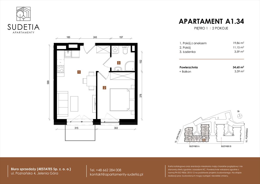 Nowe mieszkanie dwupokojowe APARTAMENTY SUDETIA Jelenia Góra, POZNAŃSKA 4  35m2 Foto 1