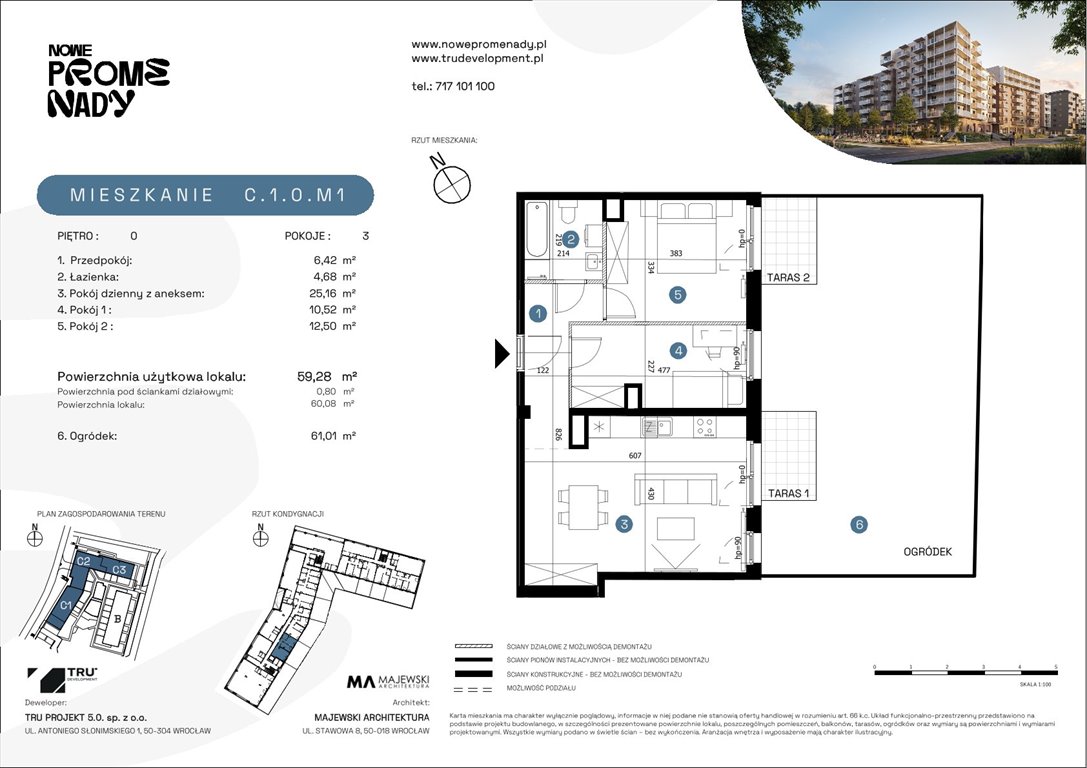 Nowe mieszkanie trzypokojowe Nowe Promenady Wrocław, Kleczków, ul. Czochralskiego/ Miłosza  59m2 Foto 1
