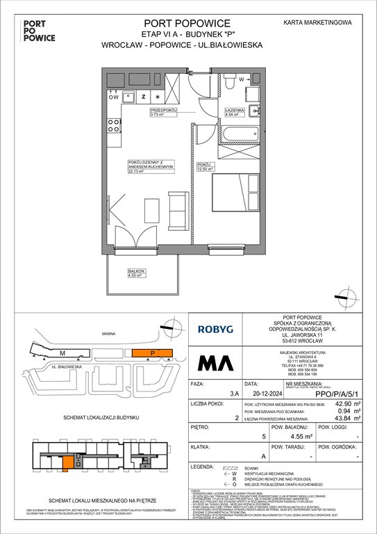 Nowe mieszkanie dwupokojowe Port Popowice Wrocław, Fabryczna, Białowieska 91a  43m2 Foto 1