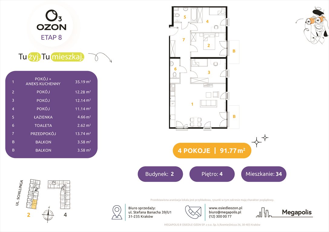 Nowe mieszkanie czteropokojowe  Osiedle Ozon etap 8 Kraków, Prądnik Biały, Schillinga 2-4  92m2 Foto 1
