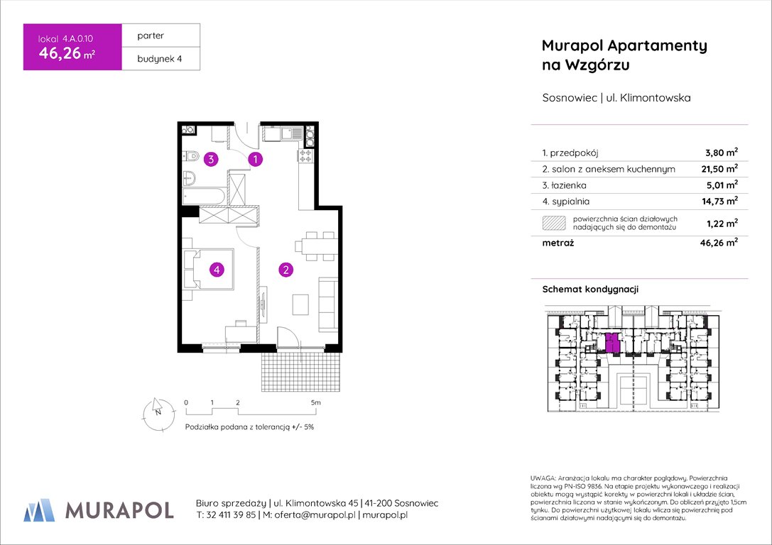 Nowe mieszkanie dwupokojowe Murapol Apartamenty na Wzgórzu Sosnowiec, ul. Klimontowska  46m2 Foto 1