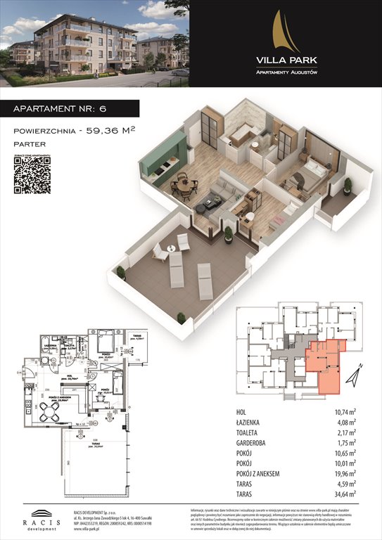 Nowe mieszkanie trzypokojowe Villa Park - Etap III Augustów, Wypoczynkowa  59m2 Foto 1