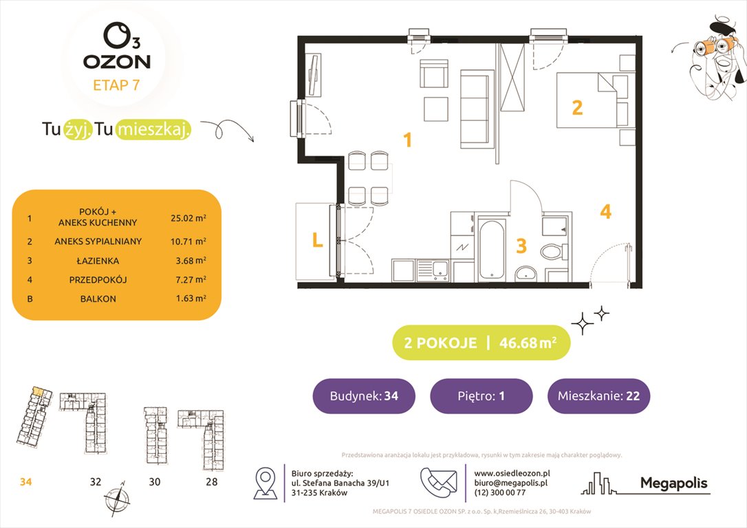 Nowe mieszkanie dwupokojowe Osiedle Ozon etap 7 Kraków, Prądnik Biały, Banacha 28-34  46m2 Foto 1