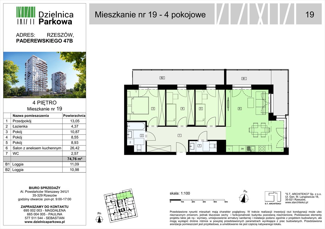 Nowe mieszkanie czteropokojowe  Dzielnica Parkowa Rzeszów, Paderewskeigo 51  75m2 Foto 1