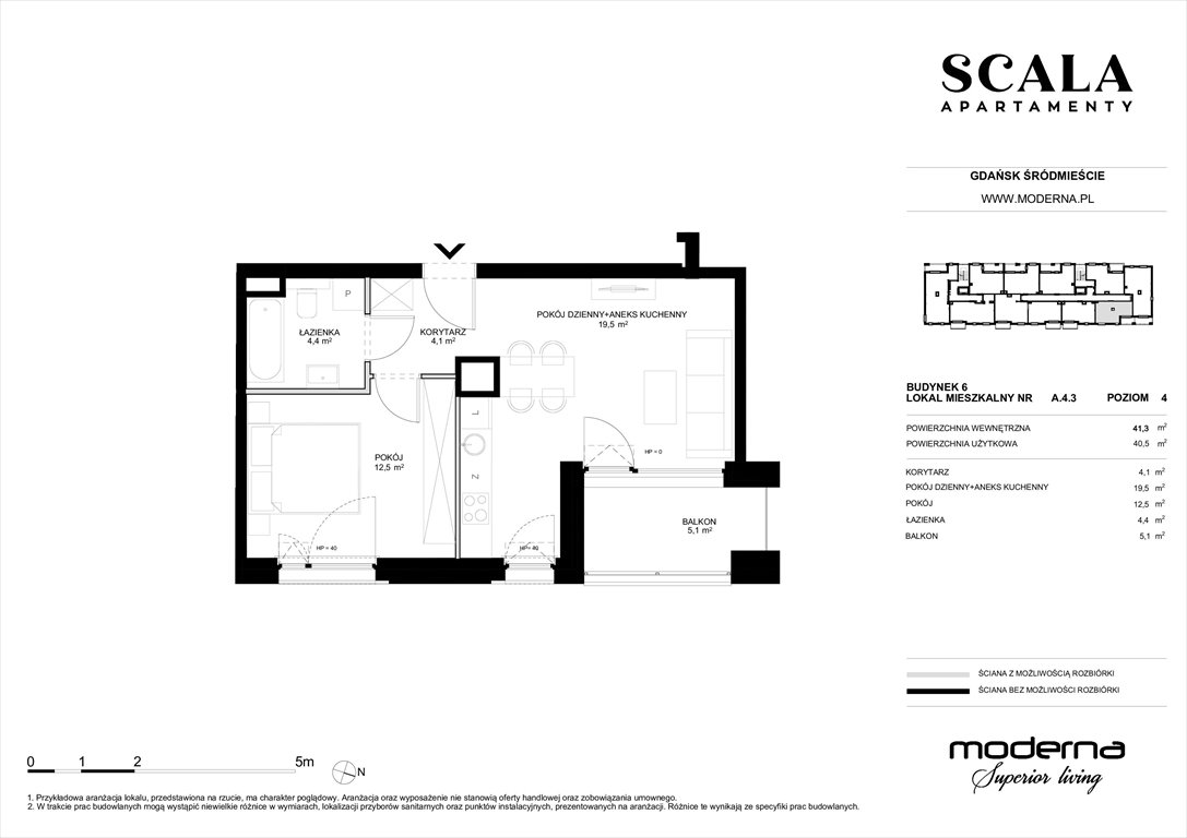 Nowe mieszkanie dwupokojowe Scala Gdańsk, ul. Łąkowa 60  41m2 Foto 1