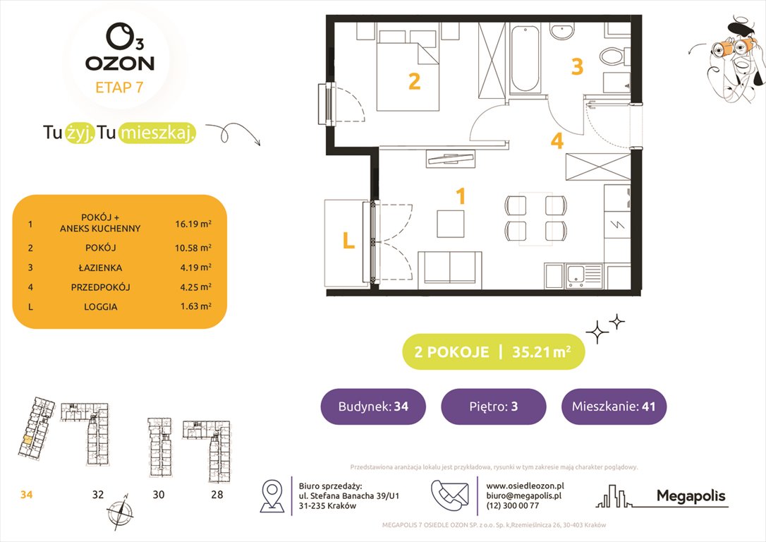 Nowe mieszkanie dwupokojowe Osiedle Ozon etap 7 Kraków, Prądnik Biały, Banacha 28-34  35m2 Foto 1