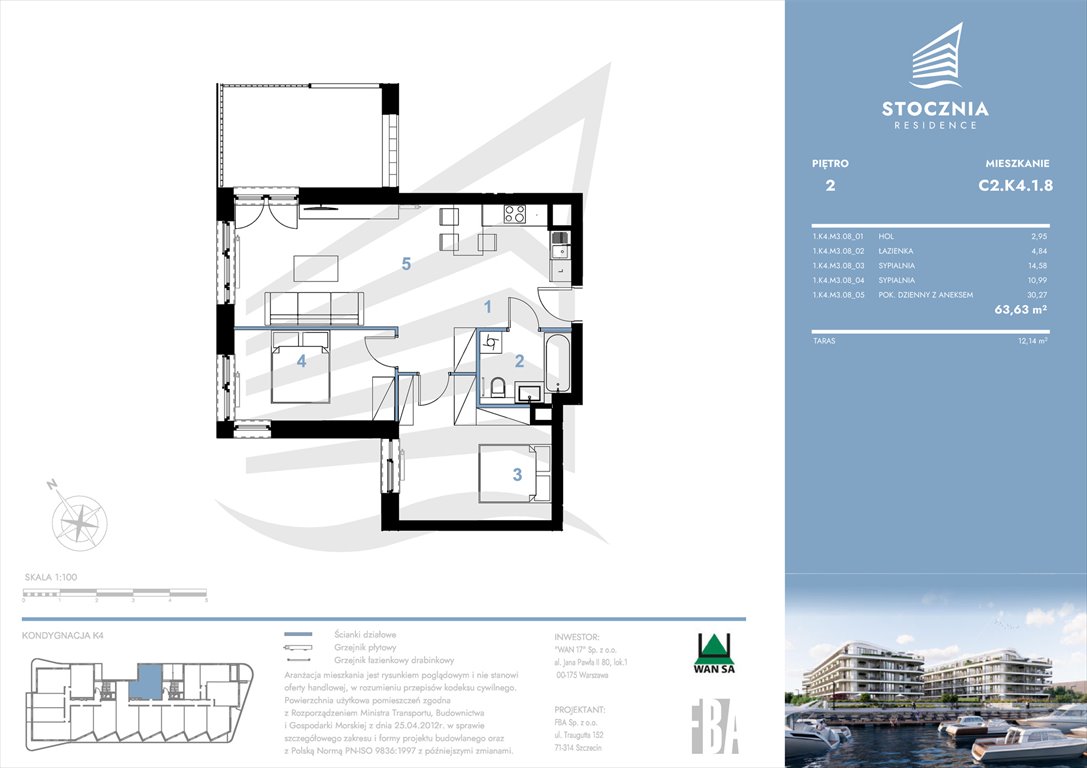 Nowe mieszkanie trzypokojowe Stocznia Residence Radziwie, ul. Popłacińska 42  64m2 Foto 1