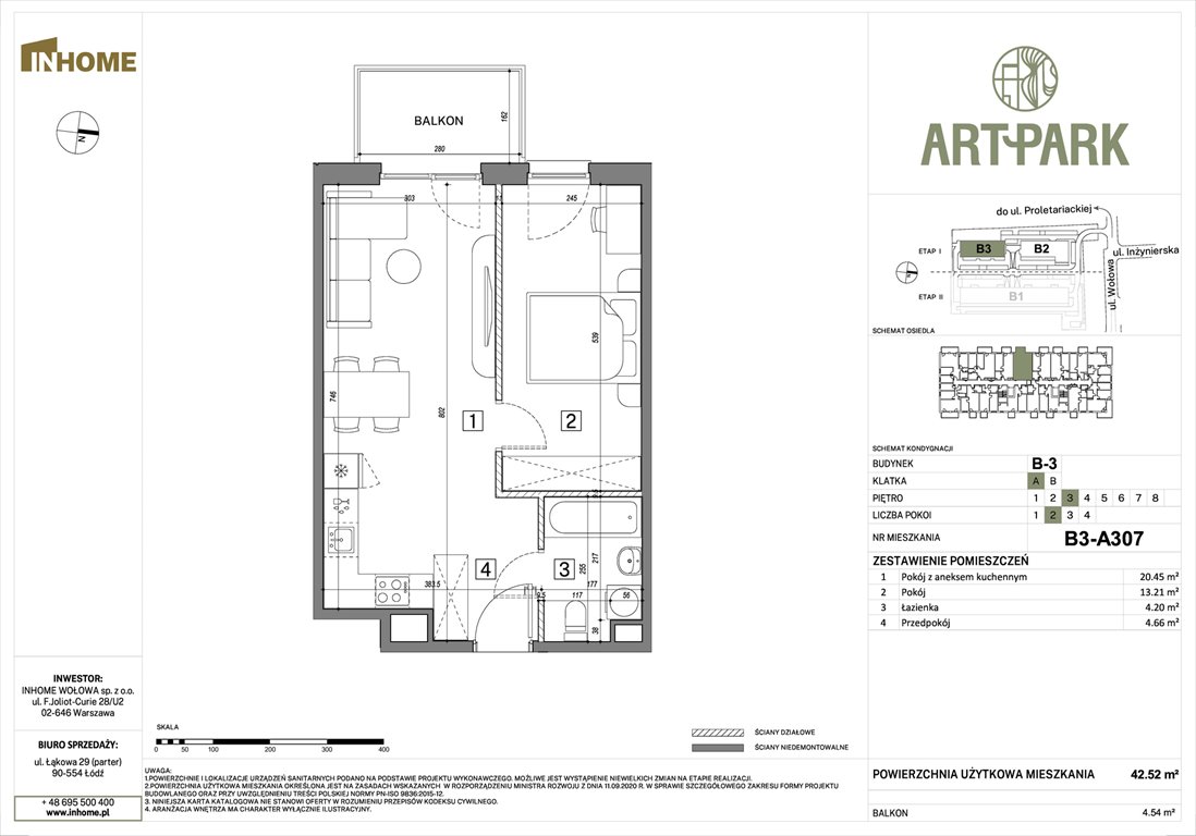 Nowe mieszkanie dwupokojowe ArtPark Łódź, Polesie, Wołowa 4A  43m2 Foto 1